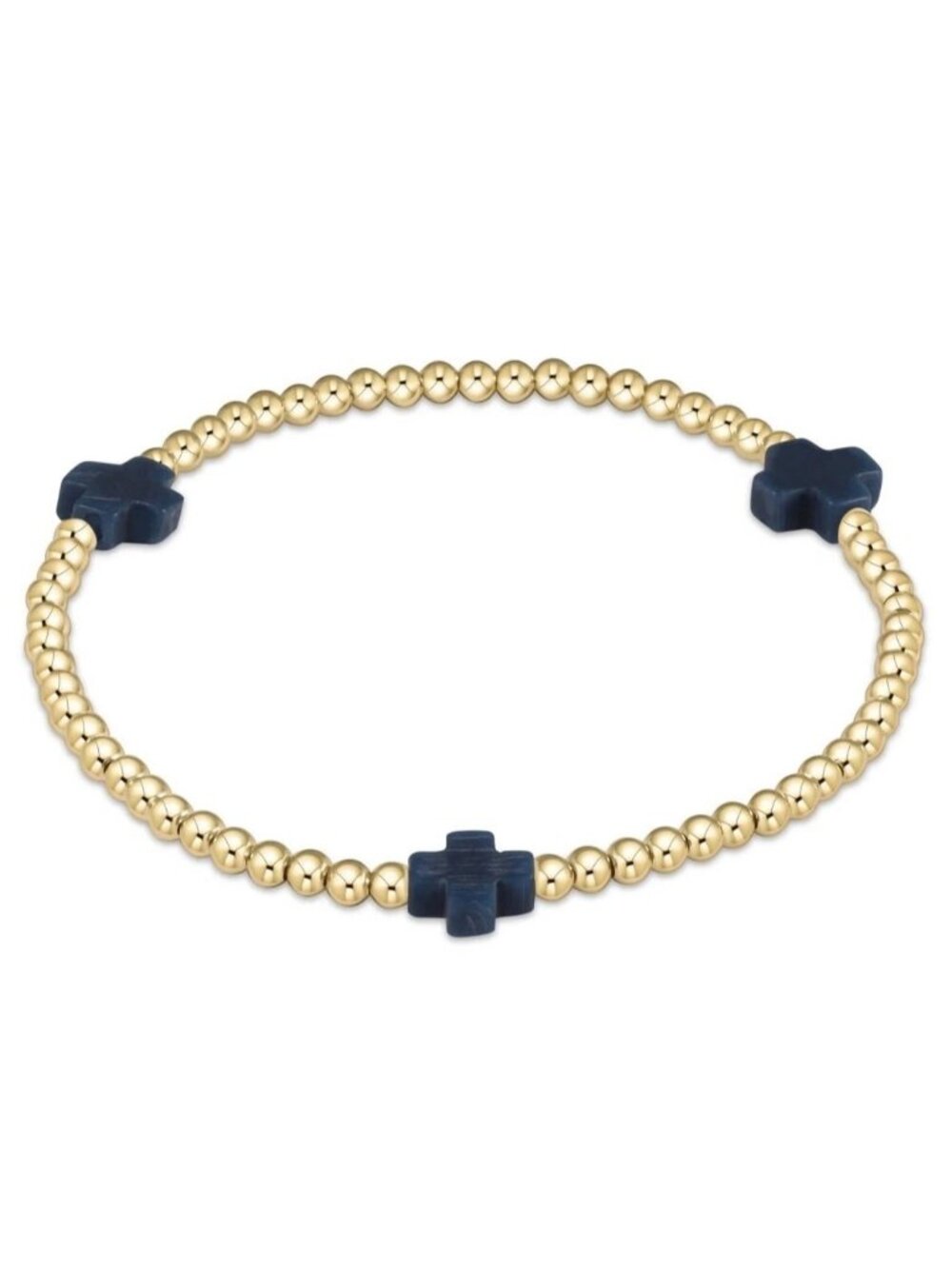 New Enewton Navy Blue Signature Cross 14kt Gold-filled 3mm Bead Bracelet